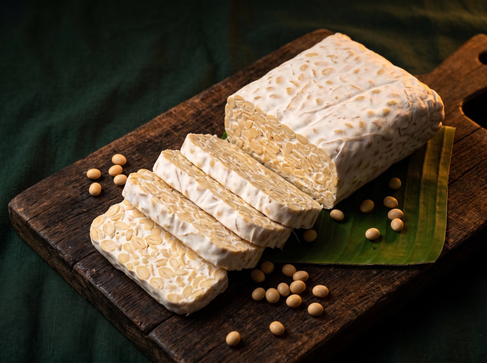 Tempe segar di atas talenan kayu